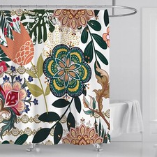 Norala Boho Floral Shower Curtain 72" x 72" w/ Hooks — custom printed polyester bath curtain