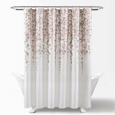 Shower Curtain 72-inch Off-White Beige Peach Pink Grey Floral Vines Flowers — custom printed polyester bath curtain