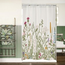 Narrow Small Stall Floral Flower Plants Spring Bathroom Shower Curtain Set — custom printed polyester bath curtain