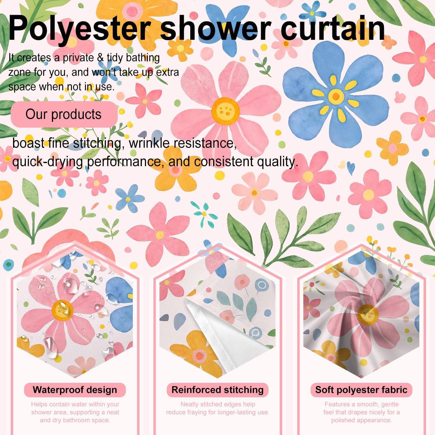 Custom Printed Bath Curtain — custom printed polyester bath curtain detail view