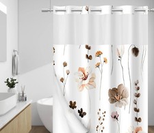 WITHLOC No Hook Shower Curtain with Snap in Liner - Watercolor Floral Shower Cur — custom printed polyester bath curtain
