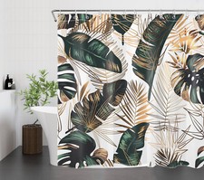 Country Tropical Plant Green Palm Leaf Shower Curtain Bathroom Accessories Set — custom printed polyester bath curtain
