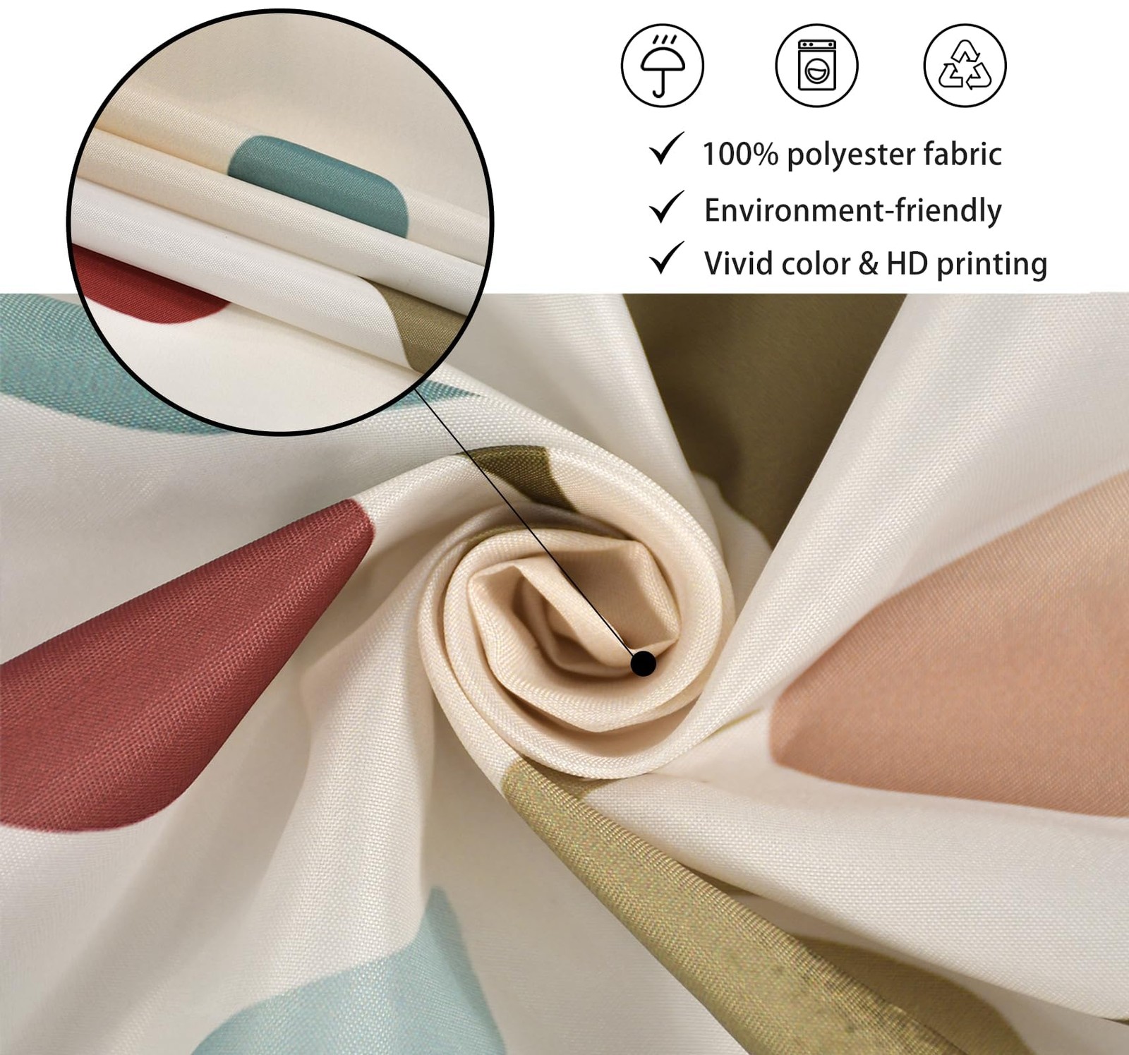 Custom Printed Bath Curtain — custom printed polyester bath curtain detail view