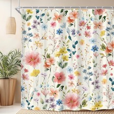 Riyidecor Long Cute Floral Shower Curtain for Bathroom Decor 72Wx78H Wildflow... — custom printed polyester bath curtain