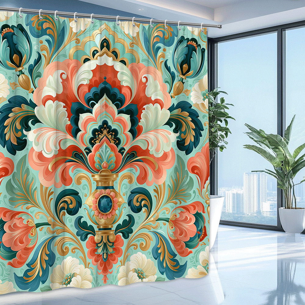 Custom Printed Bath Curtain — custom printed polyester bath curtain detail view