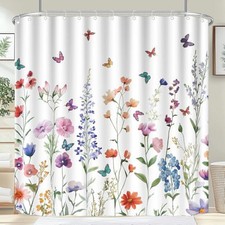 72x72 Inch Shower Curtain Flower Butterflies Bath Curtain Spring Summer Floral — custom printed polyester bath curtain