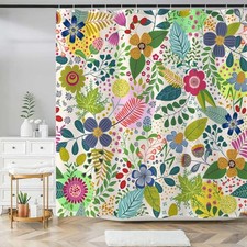 Colorful Floral Shower Curtain Boho Flower Green Leaf Shower Curtains for — custom printed polyester bath curtain