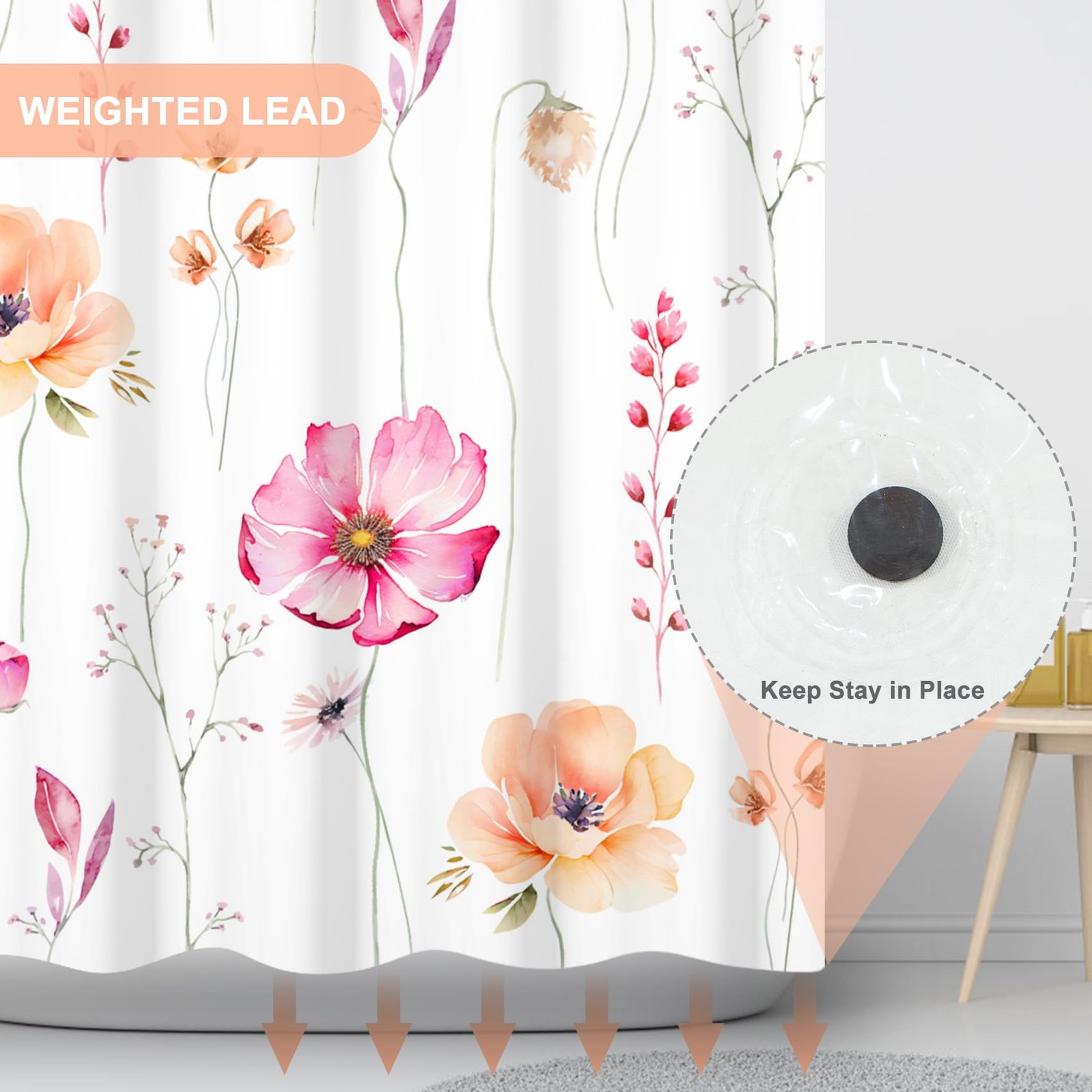 Custom Printed Bath Curtain — custom printed polyester bath curtain detail view