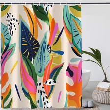 Colorful Abstract Shower Curtain, Floral Boho Modern Asthetic Plant Bathroom — custom printed polyester bath curtain