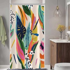 Colorful Abstract Shower Curtain, Floral Boho Modern Asthetic Plant Bathroom ... — custom printed polyester bath curtain