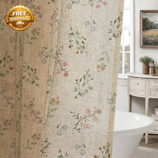 Floral Farmhouse Vintage Linen Shower Curtain French Country Decor 72Wx84H — custom printed polyester bath curtain