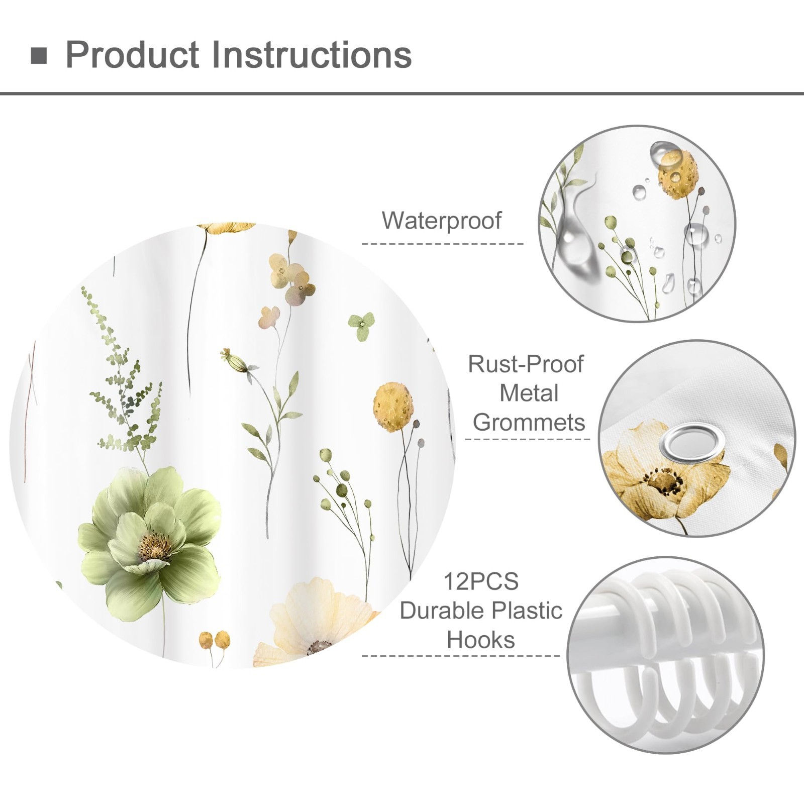 Custom Printed Bath Curtain — custom printed polyester bath curtain detail view