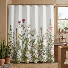 Floral Shower Curtain 72 x 72 Inch, Waterproof Fabric Botanical Flower Bathro... — custom printed polyester bath curtain
