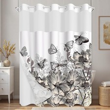 Butterfly Floral Shower Curtain with Snap in Liner, Waterproof Double Layer B... — custom printed polyester bath curtain
