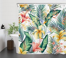 Summer Green Palm Leaf Colorful Floral Shower Curtain Set for Bathroom Decor — custom printed polyester bath curtain
