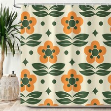 Aeivice Orange Vintage Floral Shower Curtain, 72"W x 72"L (Pack of 1), — custom printed polyester bath curtain