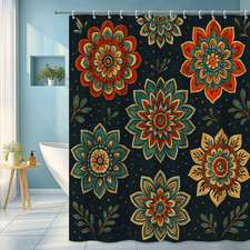 Boho Floral Shower Curtain in Dark Colors for Stylish Bathrooms — custom printed polyester bath curtain