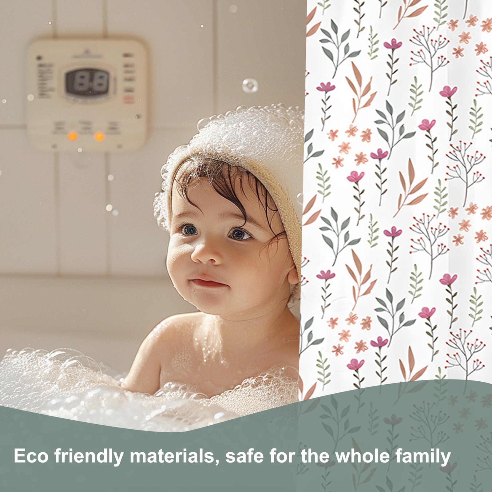 Custom Printed Bath Curtain — custom printed polyester bath curtain detail view