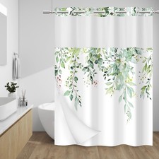 WITHLOC No Hook Shower Curtain with Snap-in Liner - Eucalyptus - 71"x86" — custom printed polyester bath curtain
