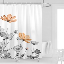 Orange Floral Shower Curtain, Farmhouse, 60'' W x 72'' L, 12 Hooks — custom printed polyester bath curtain