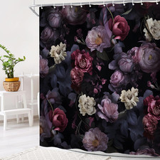 Black Floral Shower Curtain Vintage Burgundy Red 70" WX70 H — custom printed polyester bath curtain