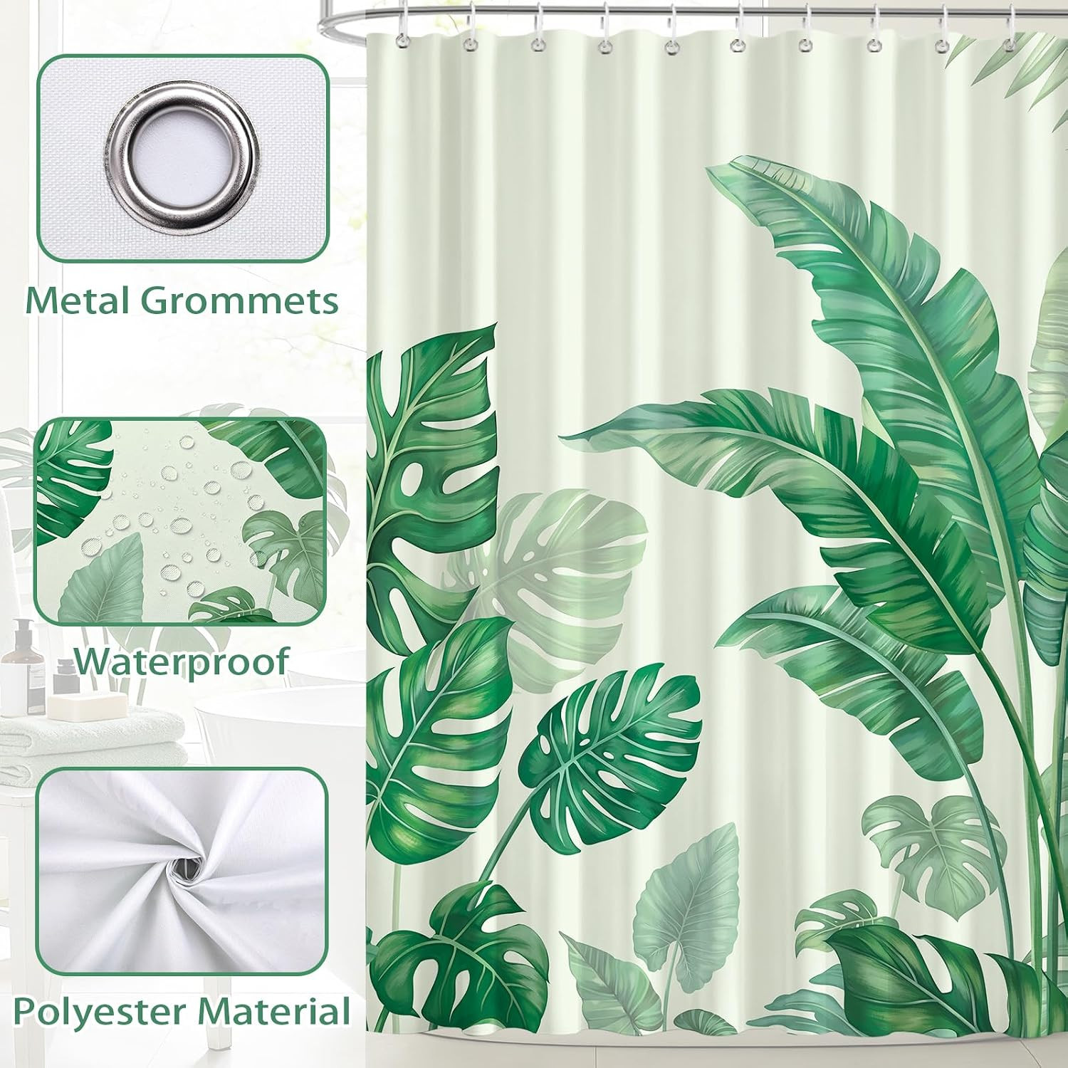 Custom Printed Bath Curtain — custom printed polyester bath curtain detail view