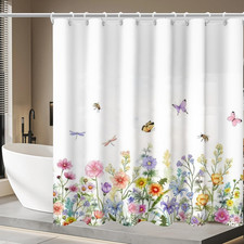 Cortina ducha flores mariposas impermeable poliester grueso 12 ganchos 72x72in — custom printed polyester bath curtain