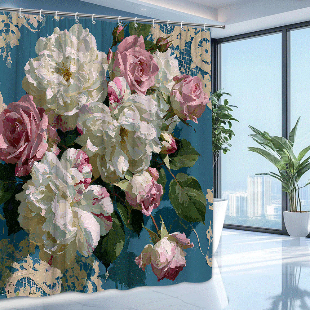 Custom Printed Bath Curtain — custom printed polyester bath curtain detail view