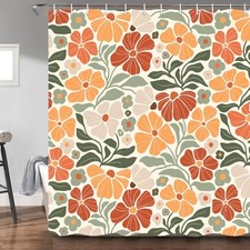 Boho Flower Shower Curtain Cute Colorful Sage 71"W x 71"L (Pack of 1) Orange — custom printed polyester bath curtain