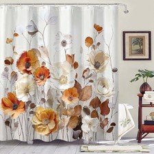 Rexful Floral Shower Curtain Sets Beige White Autumn Flower Shower Orange — custom printed polyester bath curtain