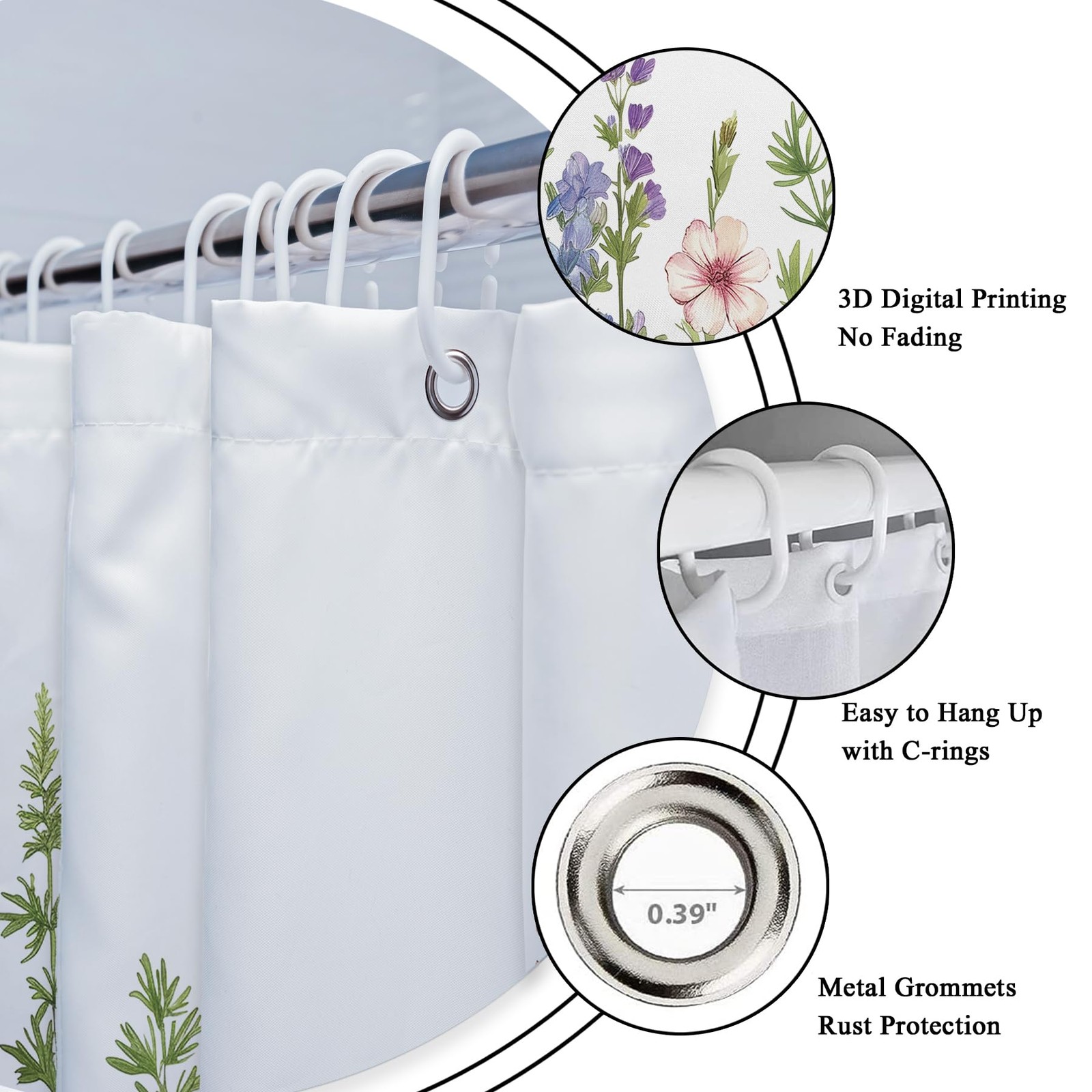 Custom Printed Bath Curtain — custom printed polyester bath curtain detail view