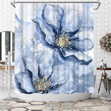 Blue Flower Shower Curtain Floral Shower Curtain 72x72inch Polyester Fabric — custom printed polyester bath curtain