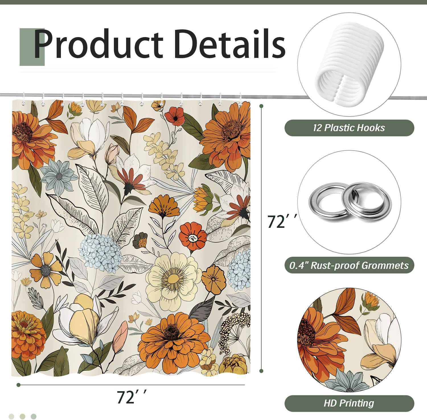 Custom Printed Bath Curtain — custom printed polyester bath curtain detail view