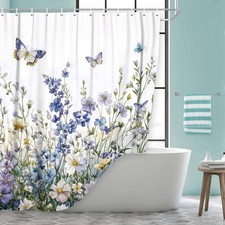 Colorful Floral Shower Curtain, Boho Watercolor Wildflower Flower Botanical T... — custom printed polyester bath curtain