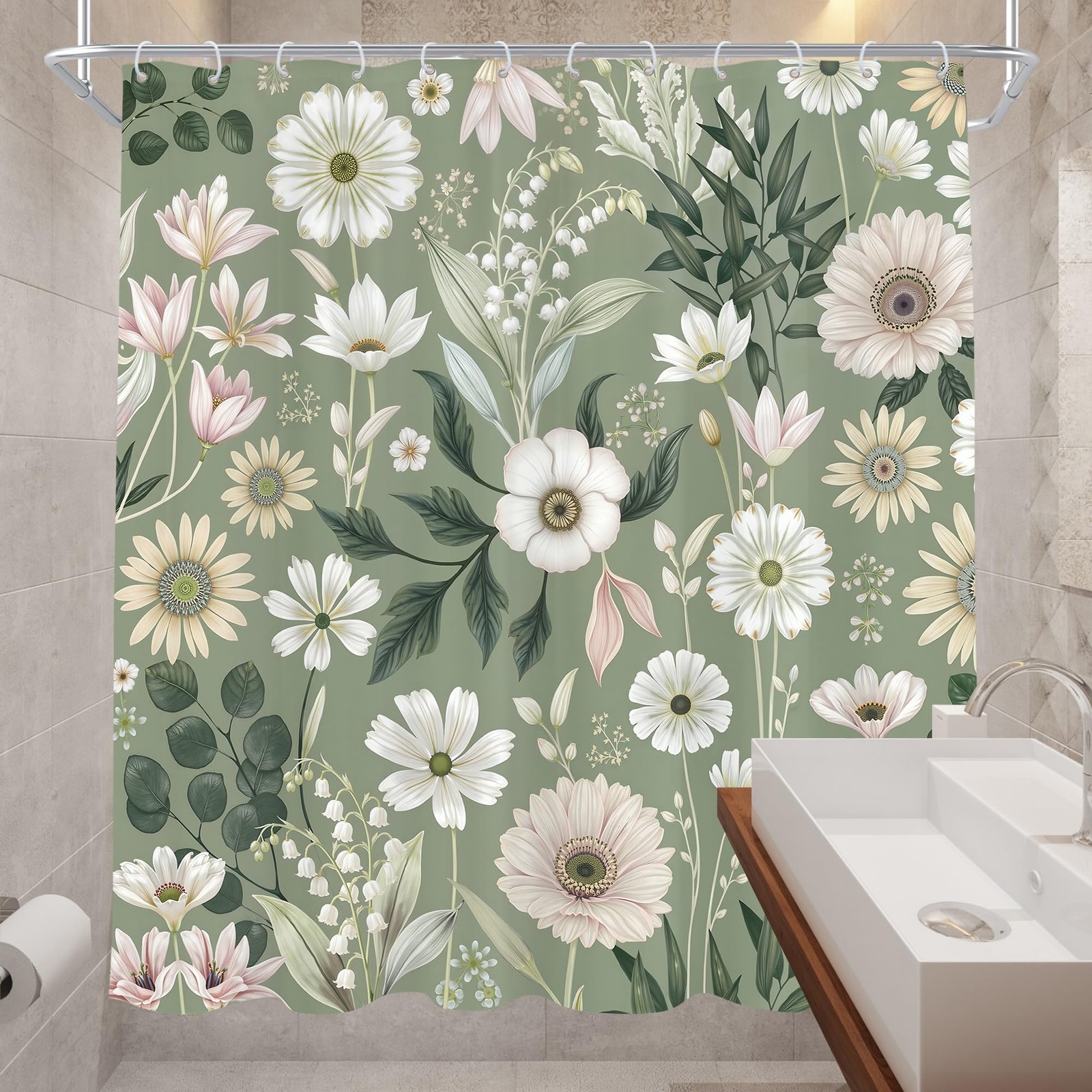 Custom Printed Bath Curtain — custom printed polyester bath curtain detail view