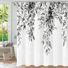 Black and White Eucalyptus Shower Curtain 72x72 Inch Botanical Bathroom Decor — custom printed polyester bath curtain