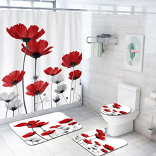 Red Floral Shower Curtain Sets Poppy Grey White Rose Abstract Flower Elegance Ar — custom printed polyester bath curtain