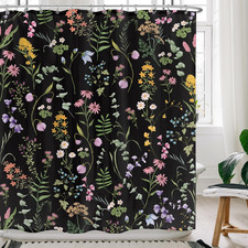 Black Floral Shower Curtain 60X72 Cute Wildflowers Bathroom Decor — custom printed polyester bath curtain