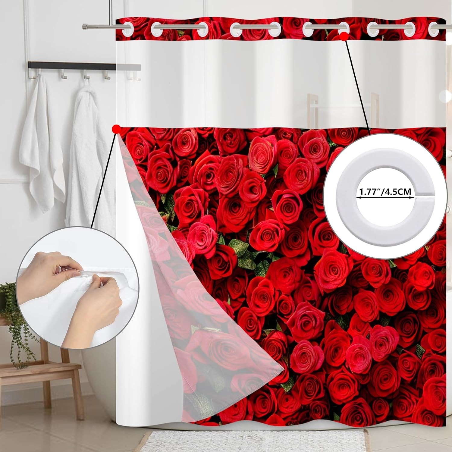 Custom Printed Bath Curtain — custom printed polyester bath curtain detail view