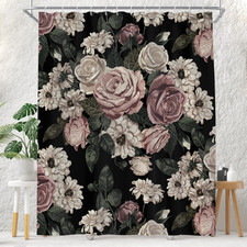 Black Floral Gothic Style Shower Curtain, 72 X 84 Inch Extra Long — custom printed polyester bath curtain
