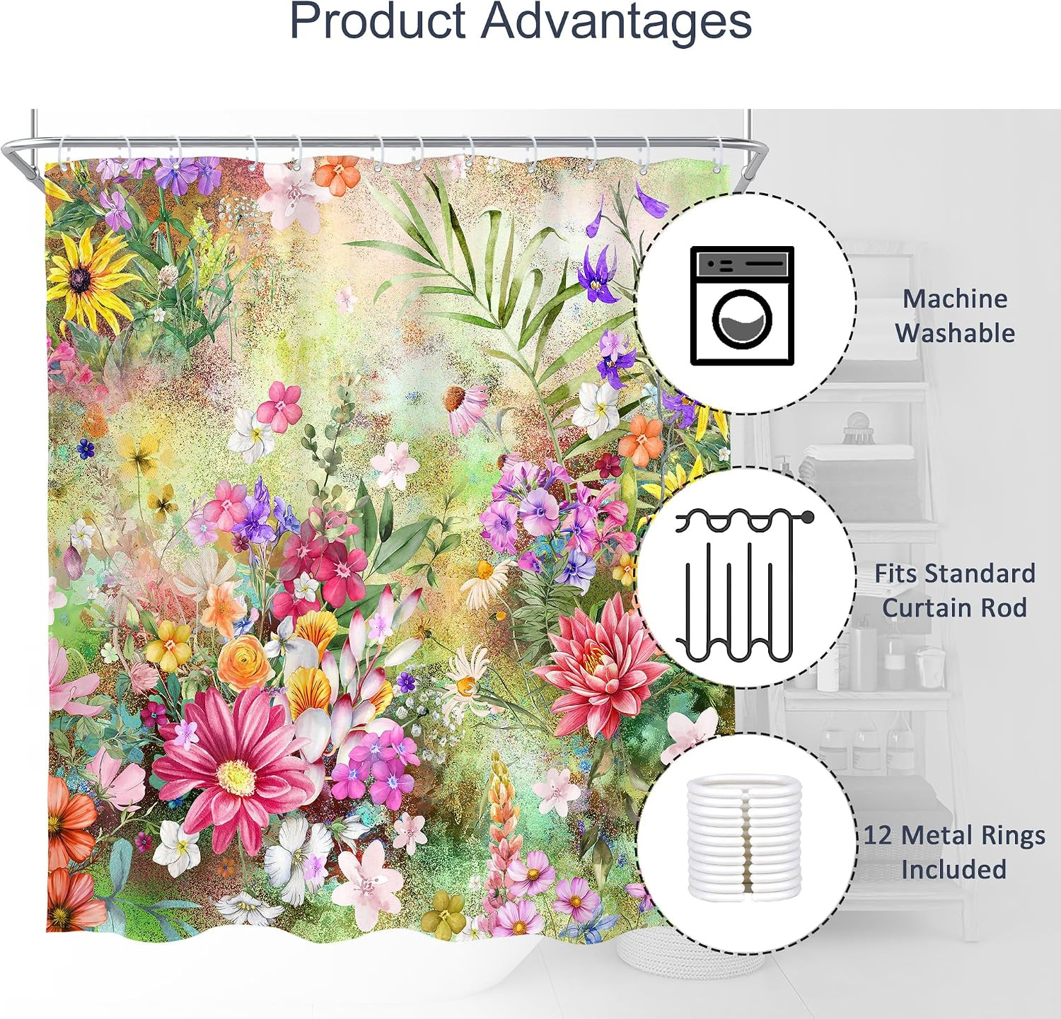 Custom Printed Bath Curtain — custom printed polyester bath curtain detail view