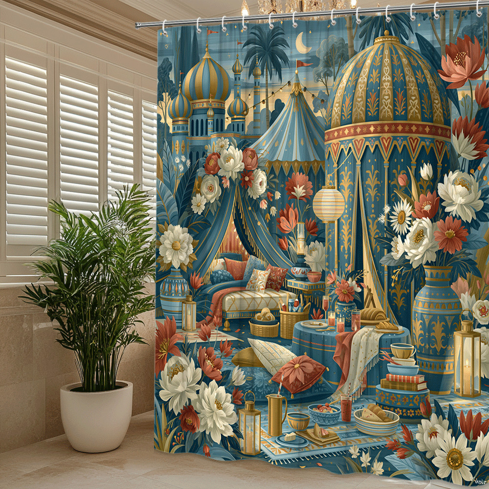 Custom Printed Bath Curtain — custom printed polyester bath curtain detail view