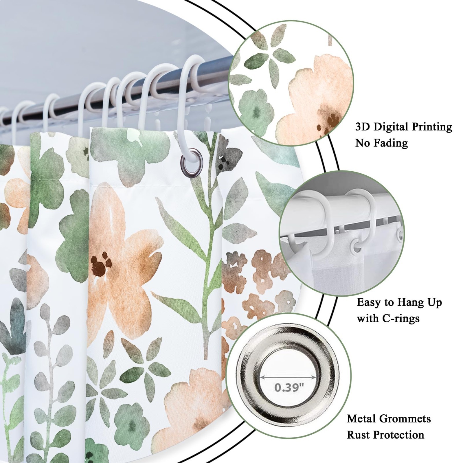Custom Printed Bath Curtain — custom printed polyester bath curtain detail view