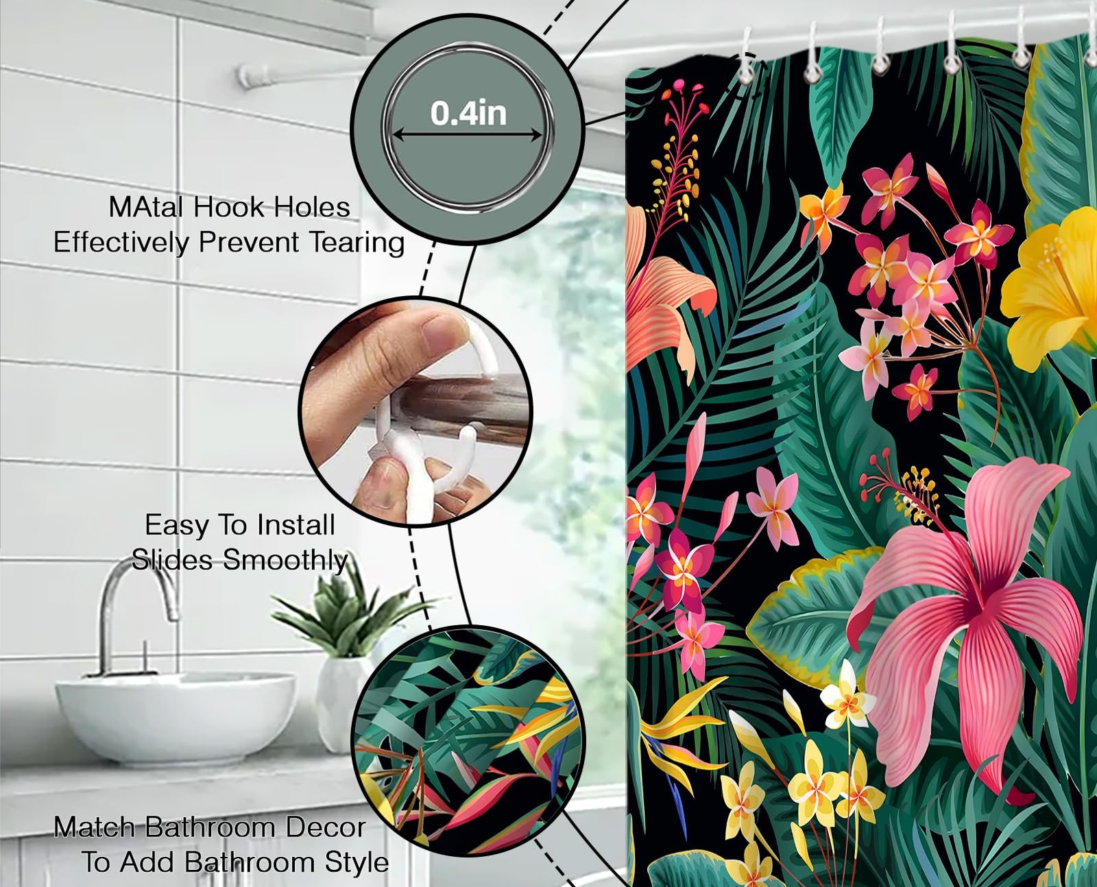 Custom Printed Bath Curtain — custom printed polyester bath curtain detail view