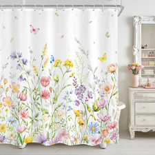 Floral Colorful Wildflowers Farmhouse Shower Curtain 72Wx72L Inch — custom printed polyester bath curtain