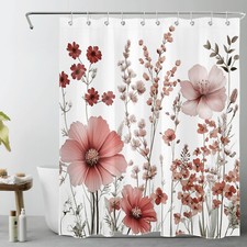 Farmhouse Botanical Floral Pink Fall Shower Curtain Set for Bathroom Decor — custom printed polyester bath curtain