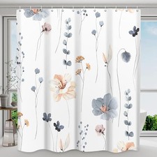 Shower Curtain Watercolor Flower Shower 72"W x 72"L (Pack of 1) Blue Beige — custom printed polyester bath curtain