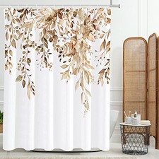 Tan Eucalyptus Shower Curtain, Watercolor 72"W x 72"L (Pack of 1) Tan Leaves — custom printed polyester bath curtain