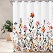 Floral Shower Curtain Watercolor Pink Orange Yellow Flowers 72x72 Inch Fabric — custom printed polyester bath curtain