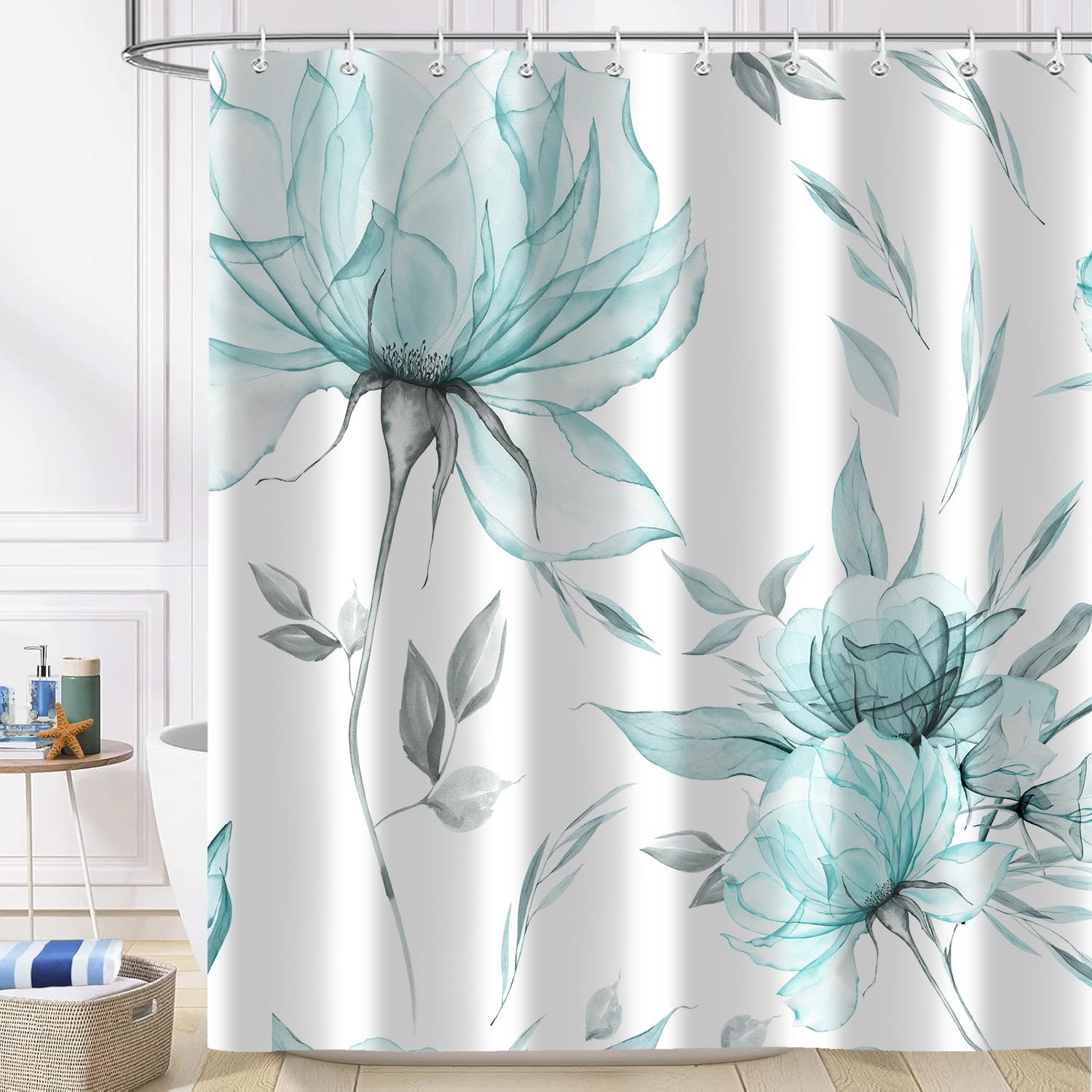 Custom Printed Bath Curtain — custom printed polyester bath curtain detail view